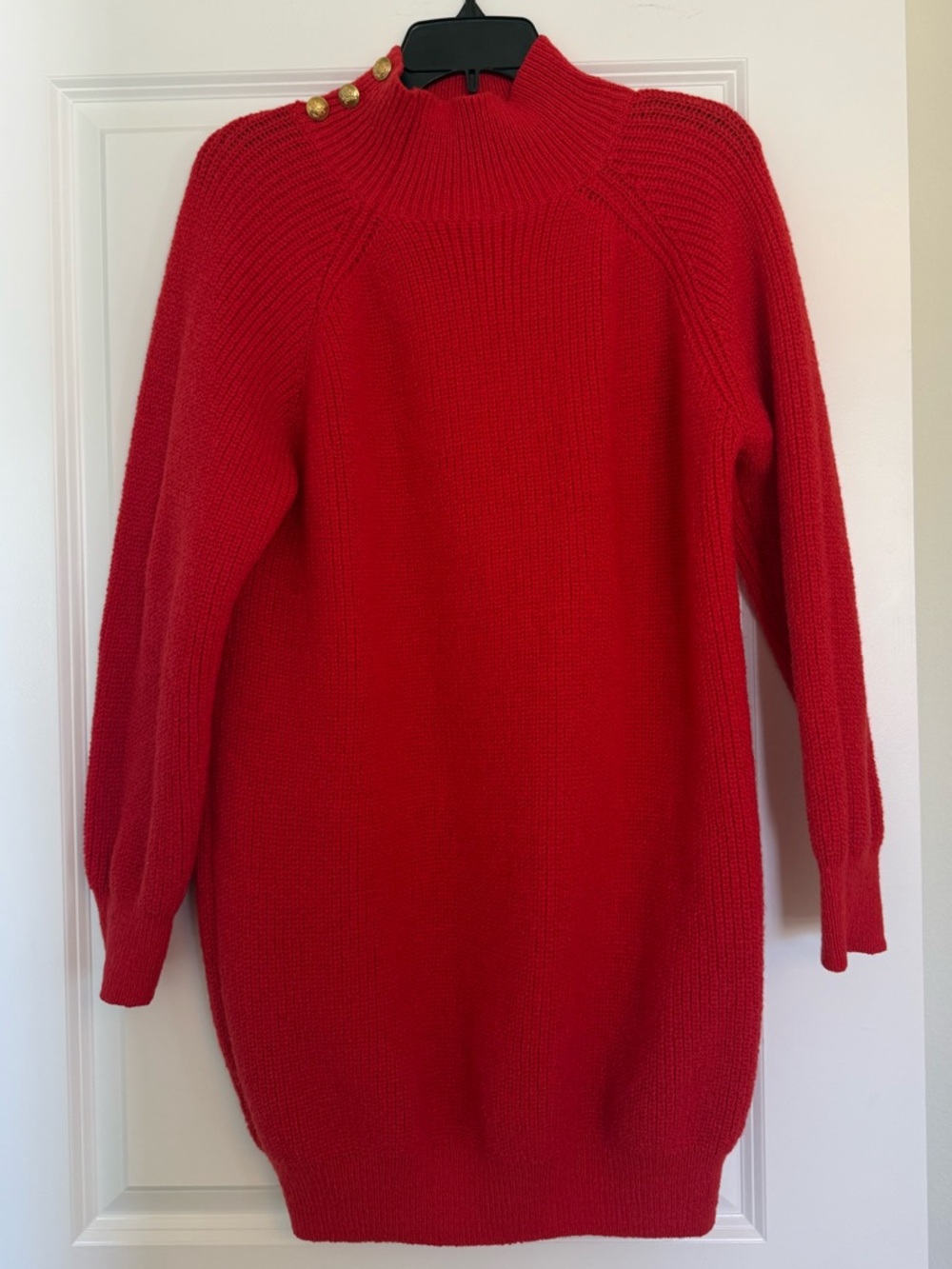 SHEIN Red Mock Neck Sweater with Gold Shoulder Buttons